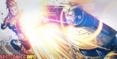 Сражение Капитана Марвел с Таносом